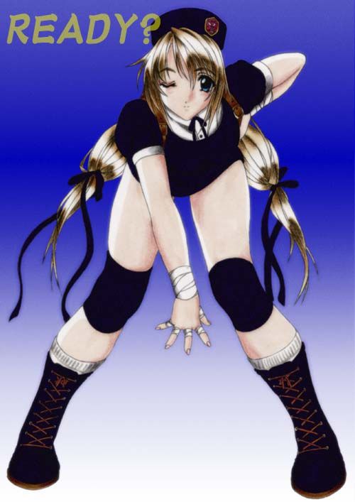 shijou hinako, snk, the king of fighters, bandages, blonde hair, blush, hat, long hair, school uniform, twintails, wink