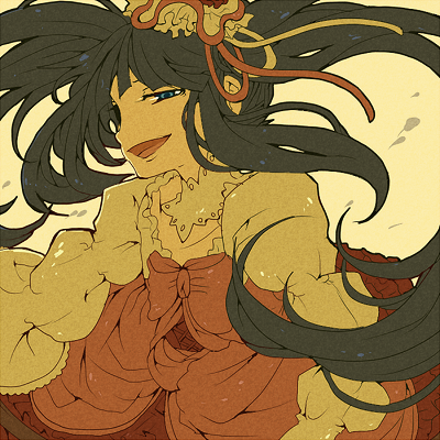 hiiragi yuki, hiiragino, furudo erika, umineko no naku koro ni, lowres, 00s, 1girl, blue eyes, blue hair, blunt bangs, choker, dress, female focus, flower, frills, hair ornament, hime cut, long hair, matching hair/eyes, ribbon, rose, solo, twintails