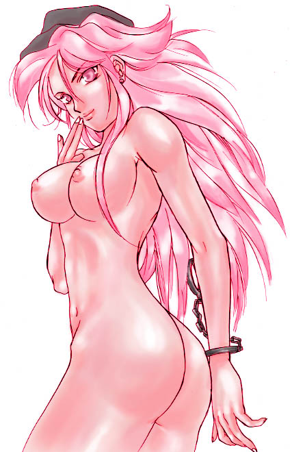 poison (final fight), capcom, final fight, ass, breasts, cuffs, handcuffs, hat, long hair, nipples, nude, pink eyes, pink hair