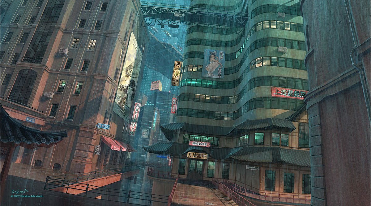 dmitry popov, hypnophobia, building, china, city, flying, no humans, railing, rain, scenery, sign, urban