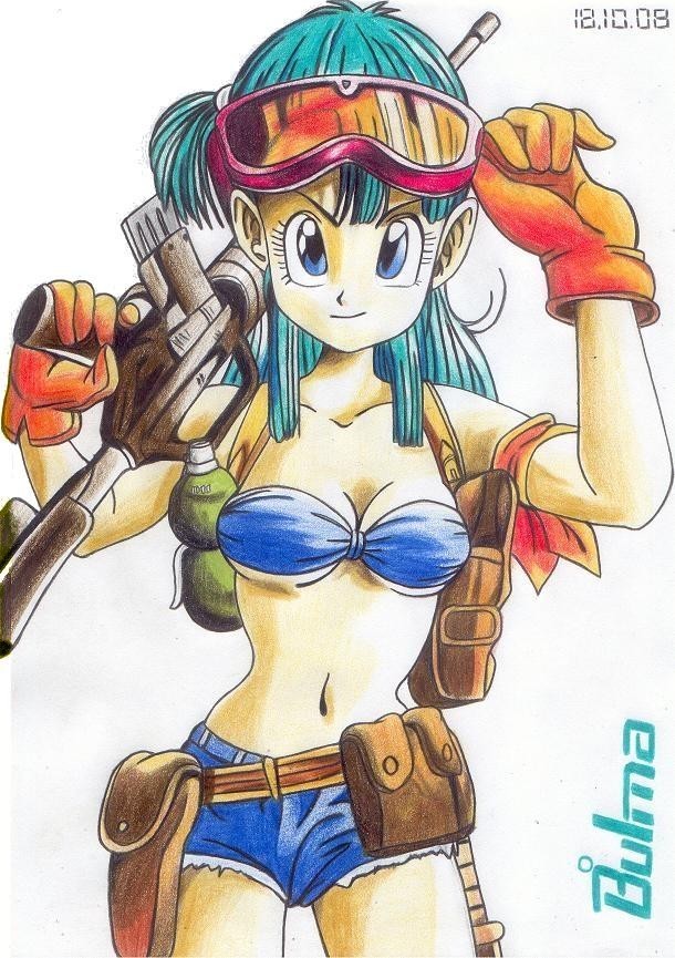 worson2009, bulma, dragon ball, aqua hair, army, blue eyes, denim, denim shorts, goggles, gun, long hair, navel, short shorts, shorts, smile, weapon