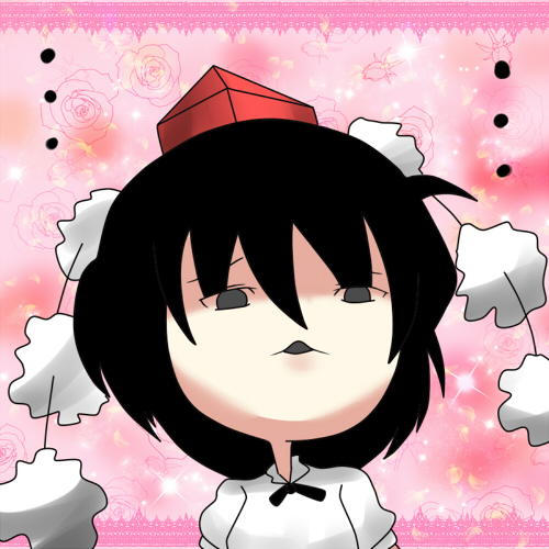 solidsnake (artist), kimeemaru, shameimaru aya, touhou, bad id, bad pixiv id, lowres, 1girl, black hair, confession, female focus, hat, pov, solo, tokin hat, yukkuri shiteitte ne