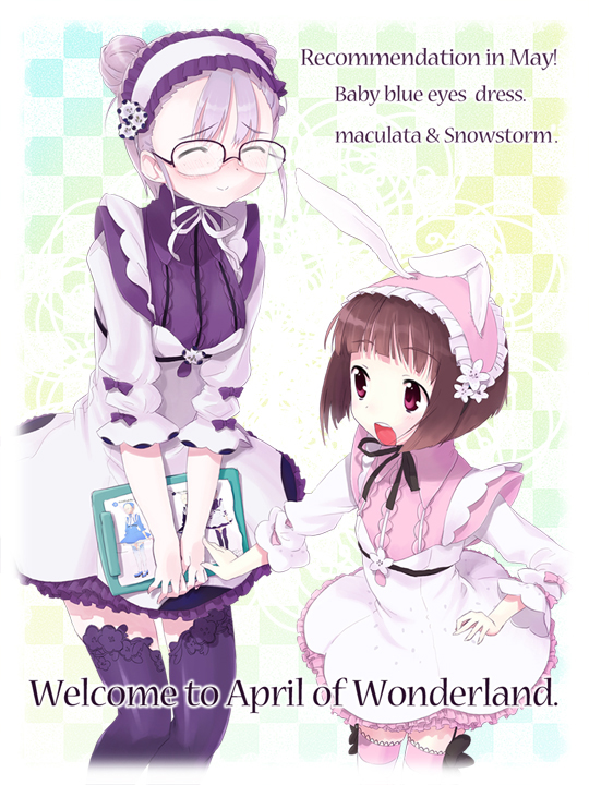 miyoshino, original, bad id, bad pixiv id, blush, brown hair, child, double bun, dress, glasses, happy, purple eyes, red eyes, smile, thighhighs, zettai ryouiki