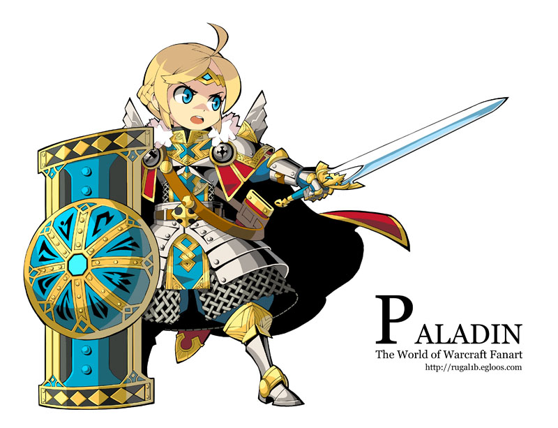 jairou, paladin (warcraft), paladin (world of warcraft), player character (wow), warcraft, world of warcraft, 1girl, armor, blonde hair, blue eyes, braid, female focus, human (warcraft), paladin, shield, solo, sword, weapon