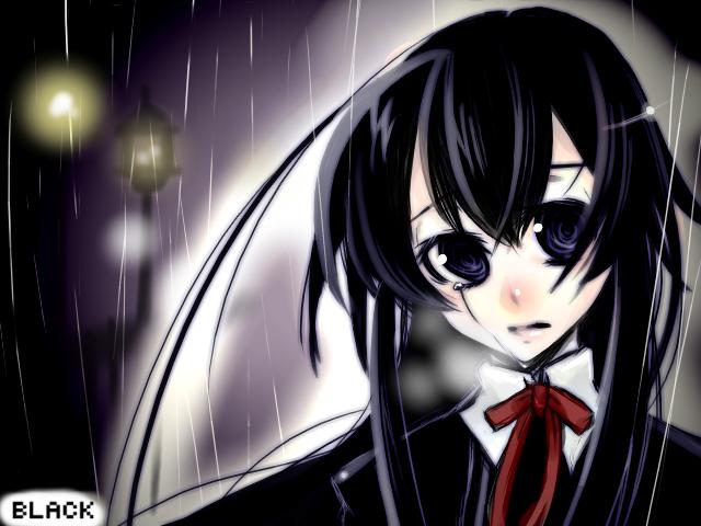 nikota162, machiya matia, polyphonica:the black, shinkyoku soukai polyphonica, jpeg artifacts, 00s, 1girl, black eyes, black hair, female focus, rain, ribbon, solo, tears