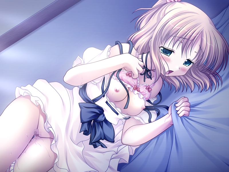 tagme, bed, blush, breasts, censored, lying, pussy, pussy juice