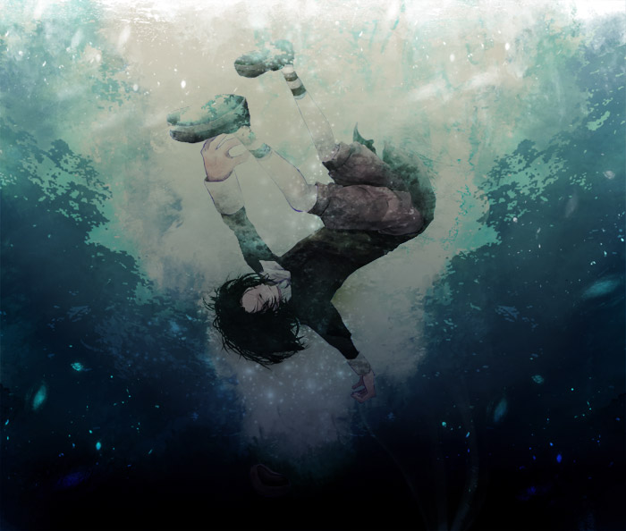 toukoku sasaiko, kanon (umineko), umineko no naku koro ni, bad id, bad pixiv id, 00s, 1boy, arm up, black hair, male focus, shoes, shorts, sketch, solo, water