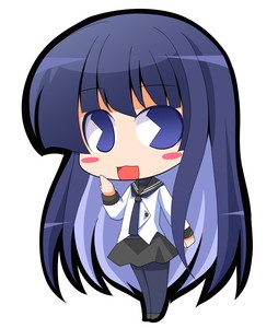 suntail, sangou shizuku, kampfer, lowres, 00s, 1girl, blue hair, blunt bangs, chibi, female focus, hime cut, long hair, multicolored hair, pac-man eyes, pantyhose, purple eyes, school uniform, solo