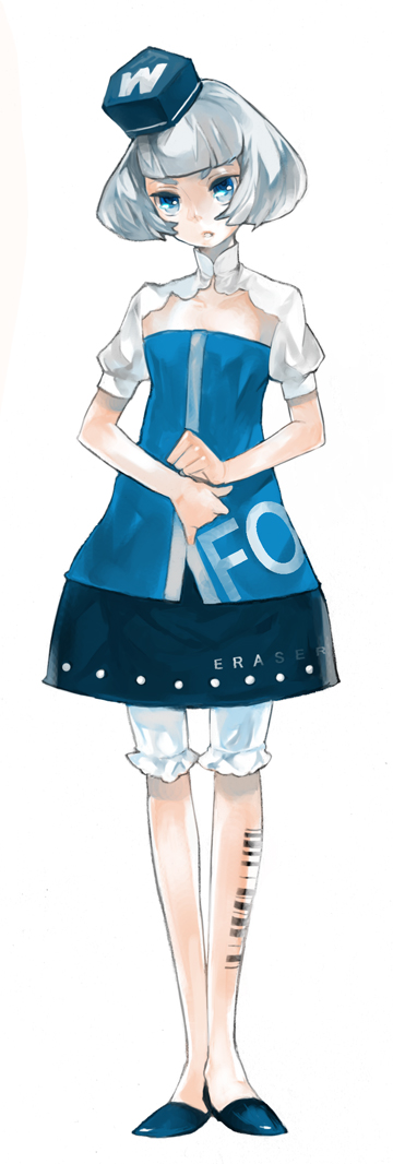 k ototo, eraser-tan, original, silver hair, 1girl, blue eyes, female focus, hat, short hair, solo, top hat