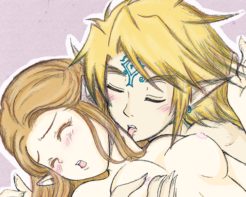 link, princess zelda, nintendo, the legend of zelda, lowres, breasts, licking, sparxpunx