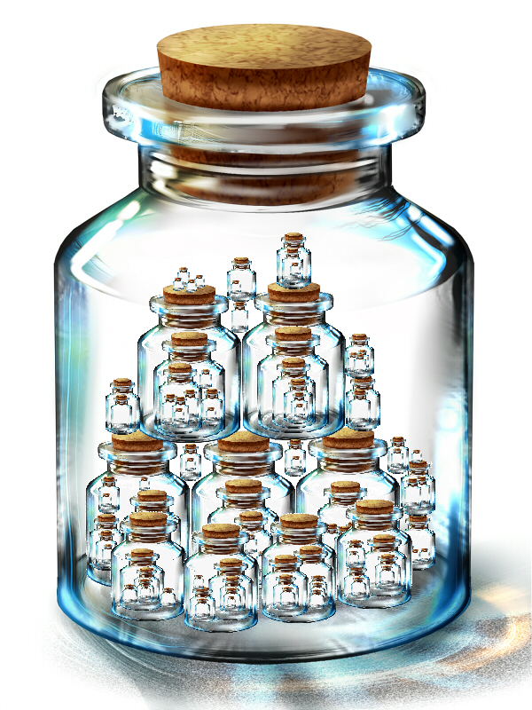 hion, minimized, 3d, 98 jars, bottle, bottle meme (pixiv), cork, in container, jar, no humans, recursion