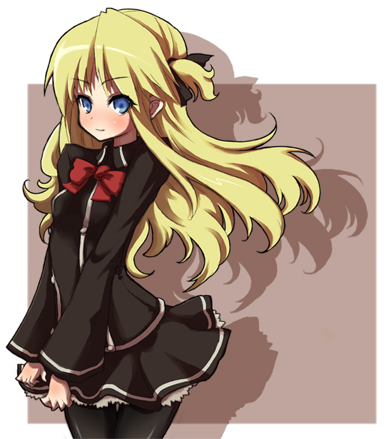 sasamashin, shalon, quiz magic academy, blonde hair, blue eyes, blush, long hair, pantyhose, skirt, smile, solo
