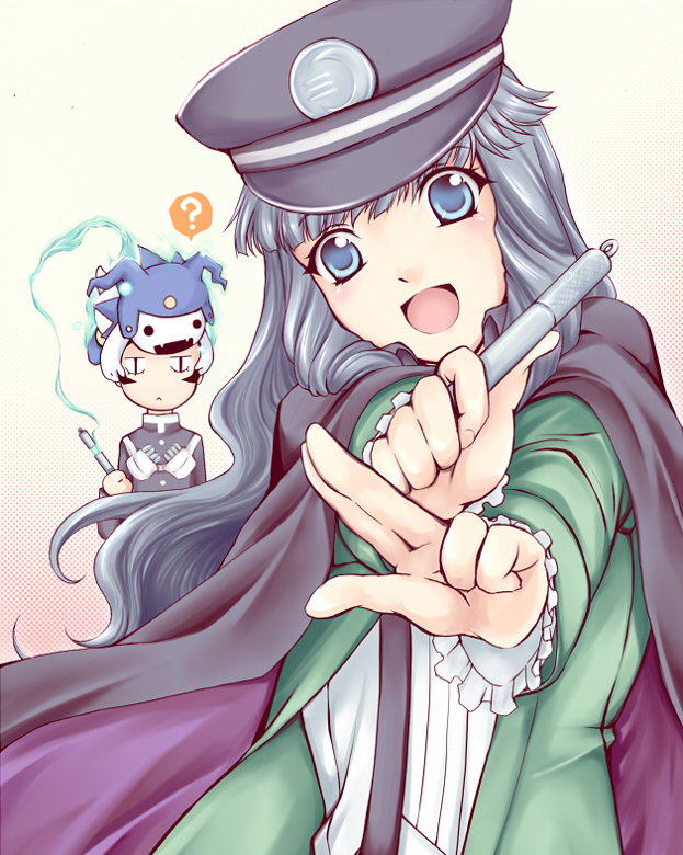 microspace, jack frost (megami tensei), kuzunoha raidou, nagi (devil summoner), devil summoner (series), bad id, bad pixiv id, ?, black hair, blue eyes, blue hair, cape, hat