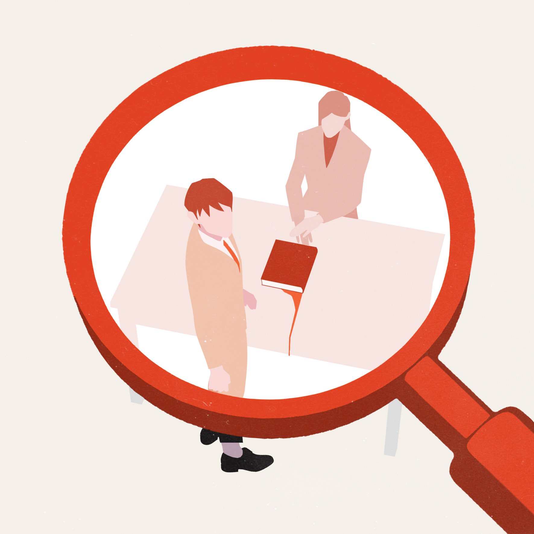 kim dokja, lee sookyung, omniscient reader's viewpoint, highres, 1boy, 1girl, bleeding, blood, book, coat, faceless, facing viewer, from above, invisible chair, mother and son, necktie, own hands together, perspective, pov, red necktie, red theme, shirt, sitting, standing, table, tix 0314, white shirt, yellow coat