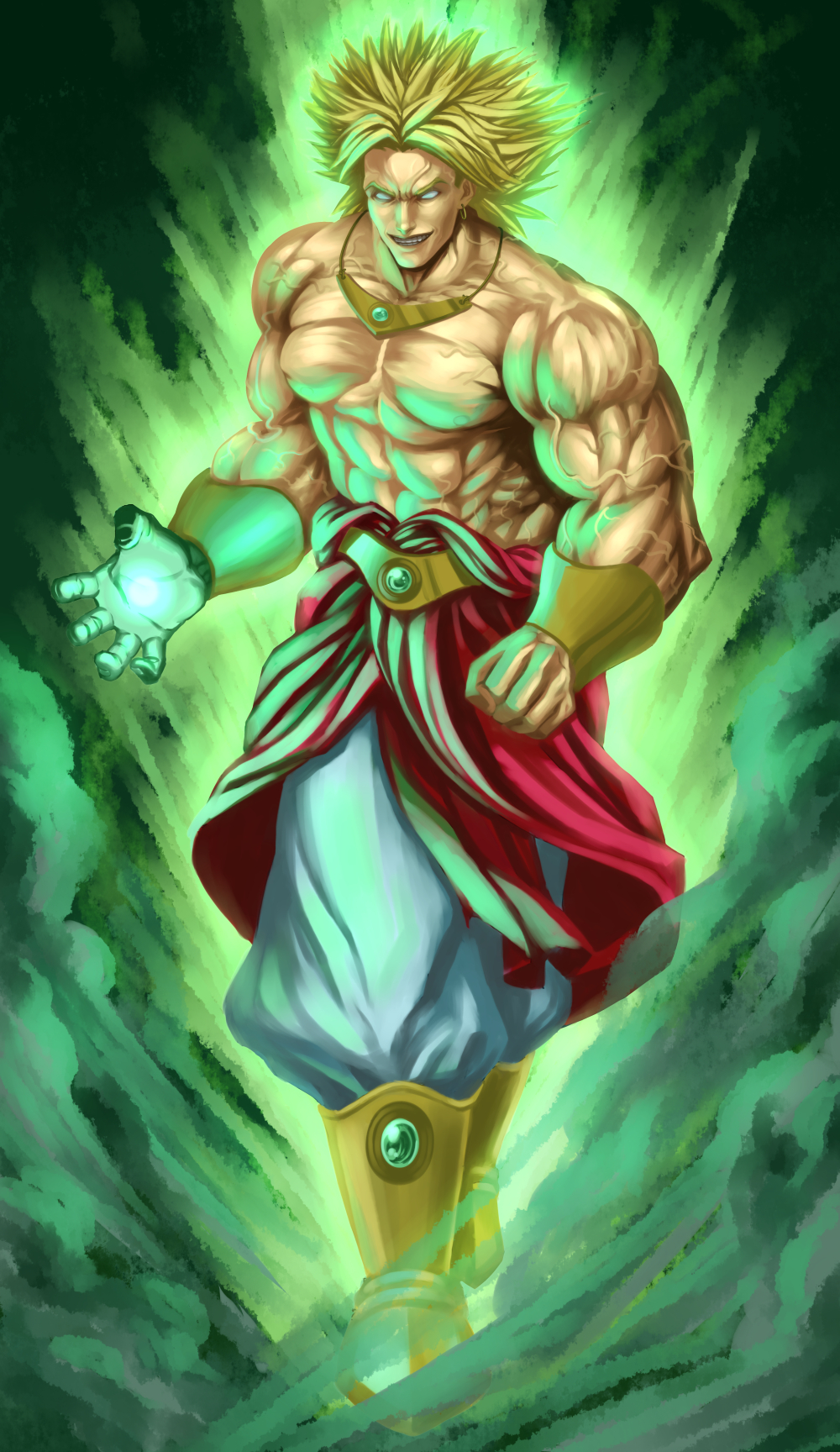 ioridonmax13, broly (dragon ball z), dragon ball, dragonball z, bad id, bad pixiv id, highres, 1boy, blonde hair, legendary super saiyan, male focus, manly, muscular, solo, spiked hair, super saiyan, veins
