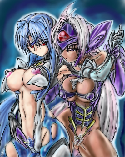 kos-mos, t-elos, xenosaga, xenosaga episode iii, lowres, 00s, 2girls, breasts, multiple girls, nipples, pubic hair, yuri