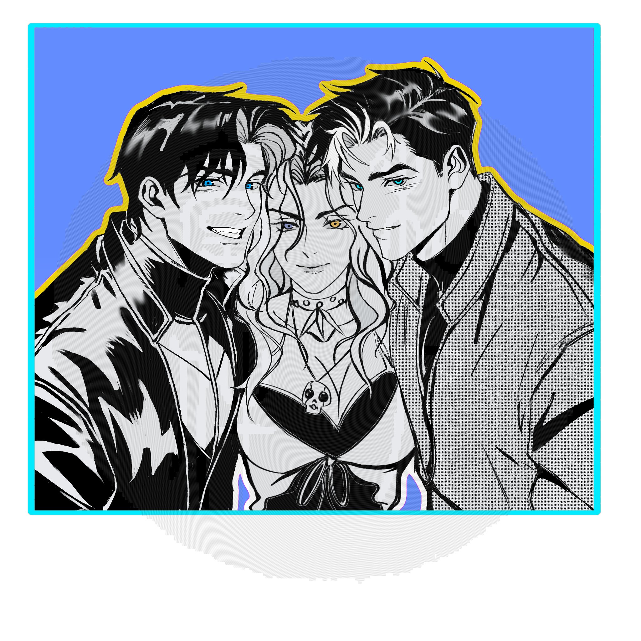 jason todd, red hood (dc), batman (series), dc comics, red hood and the outlaws, highres, 1girl, bat signal, batman symbol, black bodysuit, black hair, blue eyes, bodysuit, brown jacket, dual persona, grey bodysuit, jacket, limited palette, male focus, monochrome, multicolored bodysuit, muscular, muscular male, oc x canon, open clothes, short hair, superhero costume, taut bodysuit, two-tone bodysuit, zheyanhengzheyu