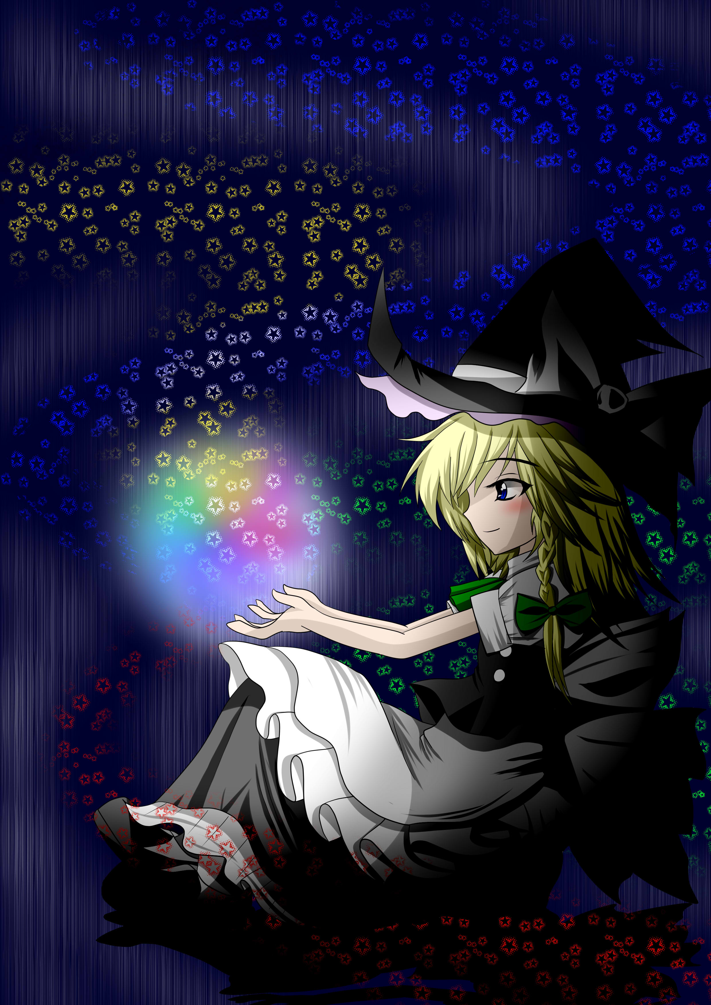 x-gen-x, kirisame marisa, touhou, absurdres, bad id, bad pixiv id, highres, 1girl, blonde hair, braid, female focus, hat, skirt, solo, star (symbol), witch