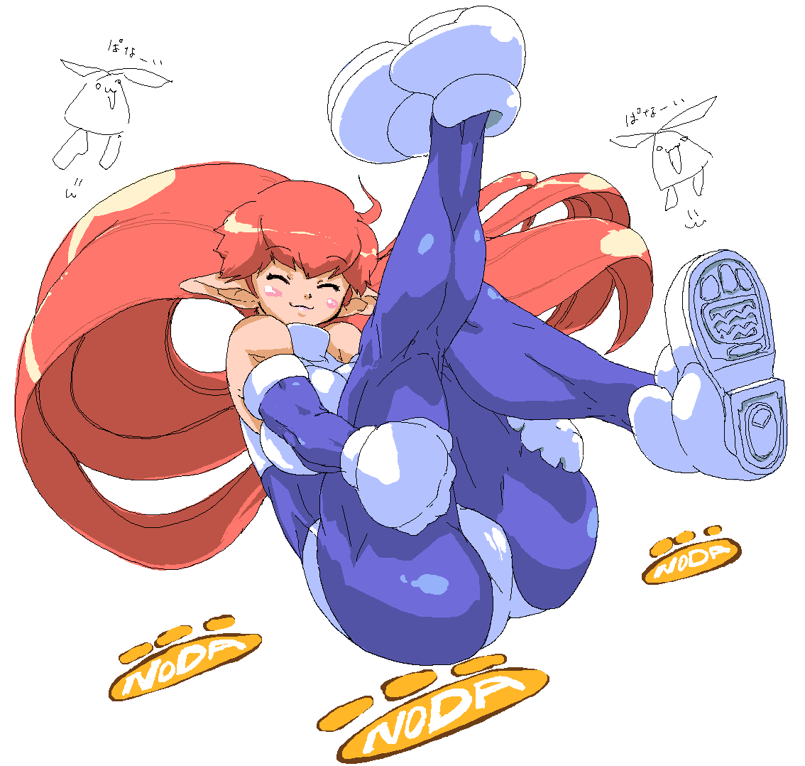 chikuwa (tks), roomi, galaxy fight, bad id, bad pixiv id, 1girl, ass, blue bodysuit, bodysuit, female focus, muscular, oekaki, red hair, skin tight, solo, white background