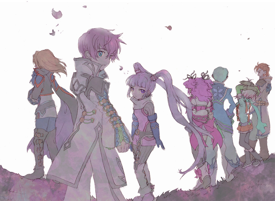chidori yuta, asbel lhant, cheria barnes, hubert ozwell, malik caesars, pascal (tales), richard (tales), sophie (tales), tales of (series), tales of graces, bad id, bad pixiv id, 3girls, 4boys, blonde hair, blue eyes, blue hair, brothers, brown hair, gloves, long hair, multiple boys, multiple girls, purple eyes, purple hair, red hair, scarf, siblings, twintails, two side up