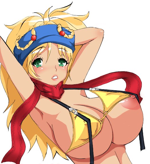 ecchi senpai, rikku (ff10), final fantasy, final fantasy x, final fantasy x-2, bikini, breasts, huge breasts, micro bikini, nipple slip, nipples, scarf, swimsuit