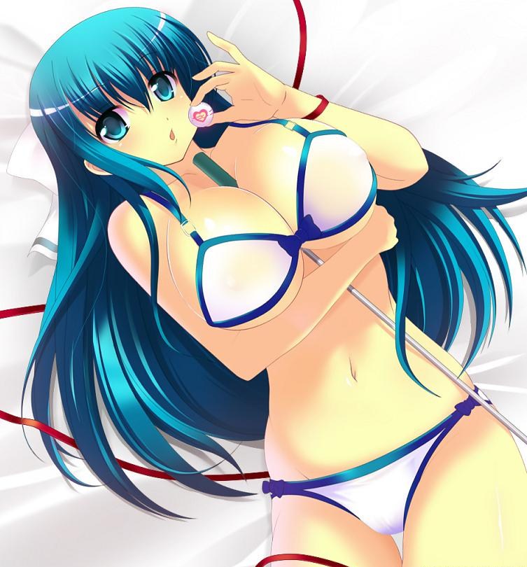 arin (pangya), pangya, artist request, bed, bikini, breasts, cleavage, lying, swimsuit