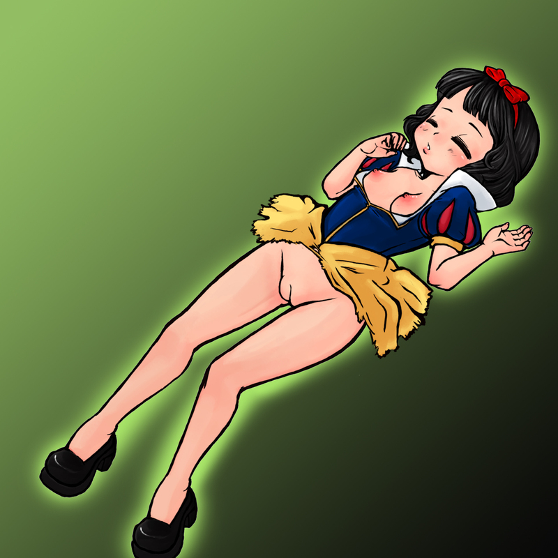 snow white (disney), disney, snow white (fairy tale), snow white and the seven dwarfs (disney), artist request, 1girl, bare legs, black hair, black shoes, blunt bangs, blush, bottomless, breasts, breasts out, cleft of venus, closed eyes, dress, dutch angle, female focus, full body, gradient background, green background, nipples, no bra, no panties, no socks, open clothes, open dress, puffy short sleeves, puffy sleeves, pussy, ribbon, shoes, short hair, short sleeves, simple background, sleeping, small breasts, small nipples, solo, torn clothes, torn dress, uncensored