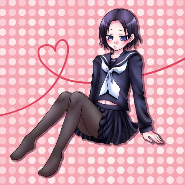 yuzumi t, gopher (soul eater), soul eater, bad id, bad pixiv id, jpeg artifacts, 00s, 1boy, child, crossdressing, crossdressing (mtf), heart, male focus, pantyhose, purple eyes, school uniform, solo, trap