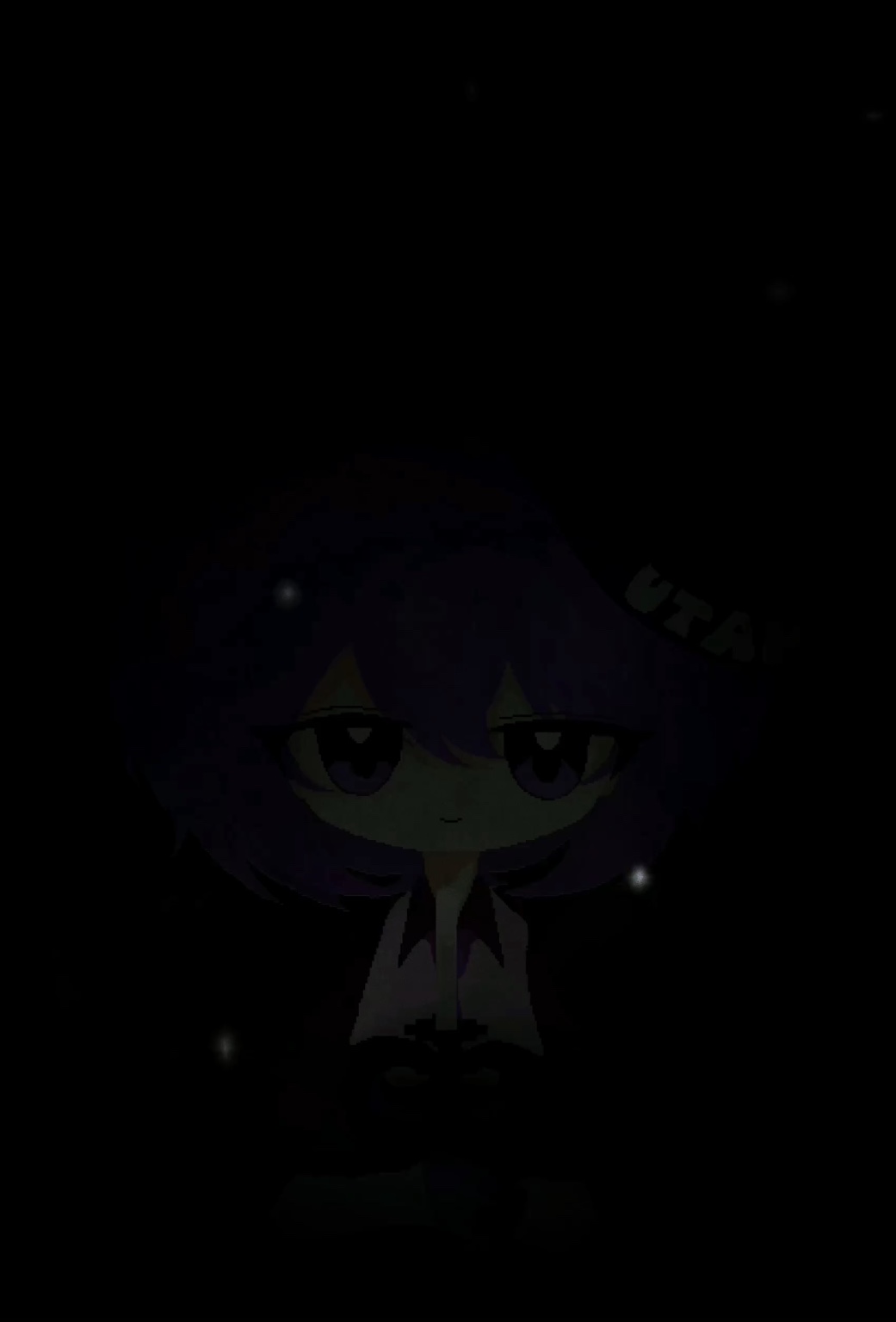 utane uta, utau, highres, variant set, 1girl, black background, chibi, chibi only, closed mouth, collared shirt, dark, looking at viewer, neli o, shirt, smile, solo