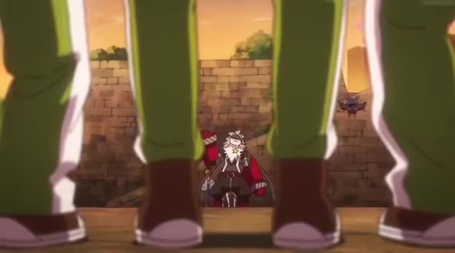 wolvermon, digimon, digimon beatbreak, animated, anime screenshot, audible speech, english audio, sound, tagme, video, digimon (creature), looking at viewer, red eyes, smile, smug