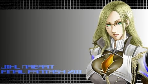 tomygrave, jihl nabaat, final fantasy, final fantasy xiii, square enix, lowres, 10s, 1girl, blonde hair, breasts, female focus, glasses, gradient background, green eyes, long hair, necktie, solo