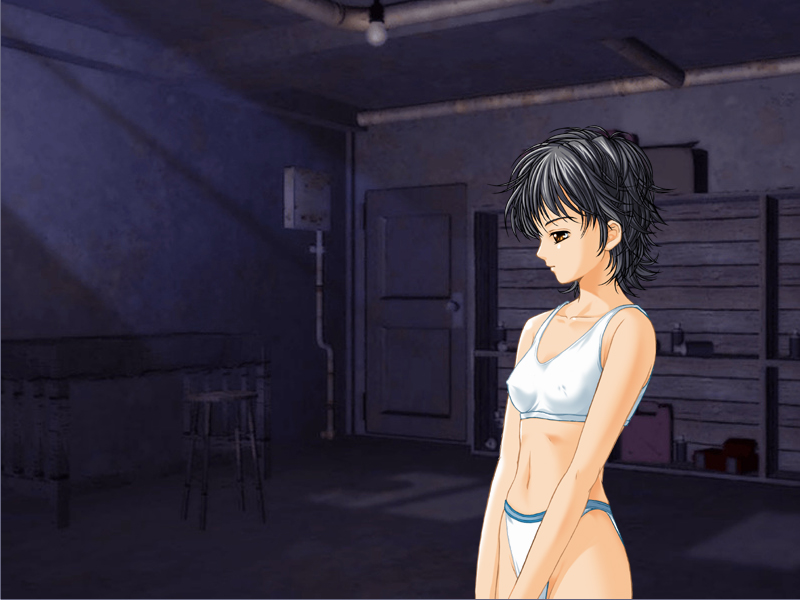 game cg, tagme, 1girl, brown eyes, female focus, grey hair, phatnom integration, solo, underwear