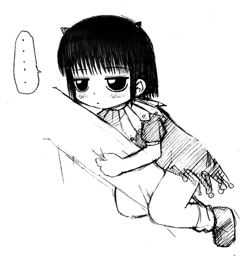 laila (konjiki no gash!!), konjiki no gash!!, arm grab, …, 00s, blush, bored, demon girl, dress, expressionless, horns, loli, short hair