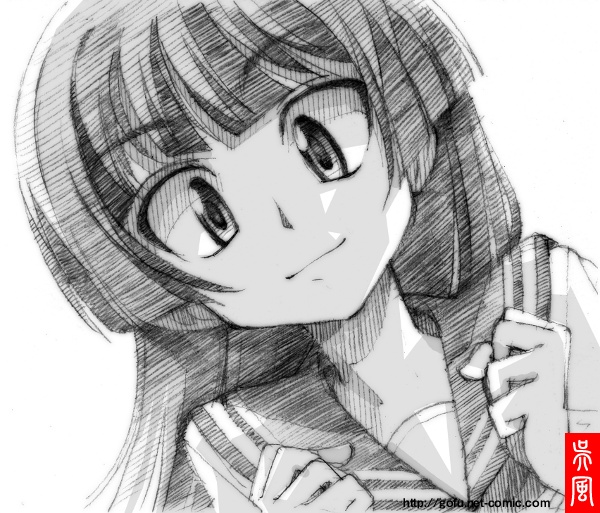 gofu, arashiyama sayoko, natsu no arashi!, traditional media, 00s, aged down, greyscale, monochrome, sketch, solo