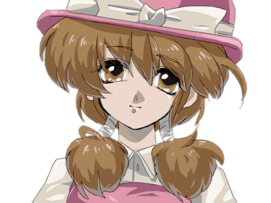 daburyu, wfree, flute (violinist of hameln), violinist of hameln, bad id, bad pixiv id, brown eyes, brown hair, hat, smile, solo, twintails