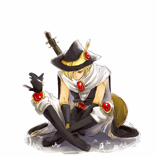 gelee, hamel, oboe (violinist of hameln), violinist of hameln, lowres, 1boy, instrument, male focus, sad, sitting, solo, violin