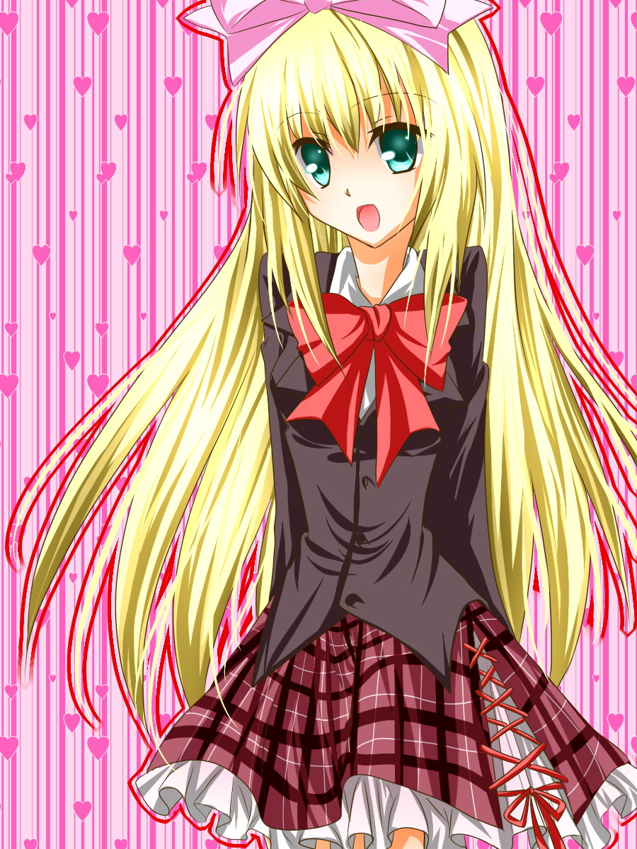 shisui (kachoufuugetsu), shiina mafuyu, seitokai no ichizon, bad id, bad pixiv id, highres, 00s, 1girl, blonde hair, blue eyes, bow, female focus, hair bow, long hair, ribbon, school uniform, skirt, solo, very long hair