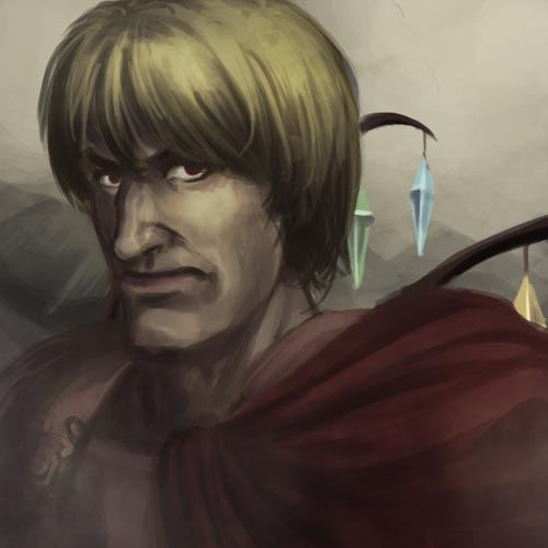 divine (scfworks), flandre scarlet, embodiment of scarlet devil, touhou, lowres, 1boy, blonde hair, cloak, crystal wings, flandrus, genderswap, genderswap (ftm), male focus, manly, red eyes, solo, wings