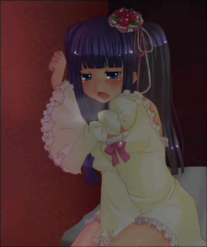 furudo erika, umineko no naku koro ni, 00s, blue eyes, blue hair, blush, dress, hair ornament, long hair, tears