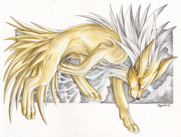 lyanti, jolteon, nintendo, pokemon, animal ears, body fur, fox ears, full body, gen 1 pokemon, no humans, pokemon (creature), solo, tail, yellow eyes
