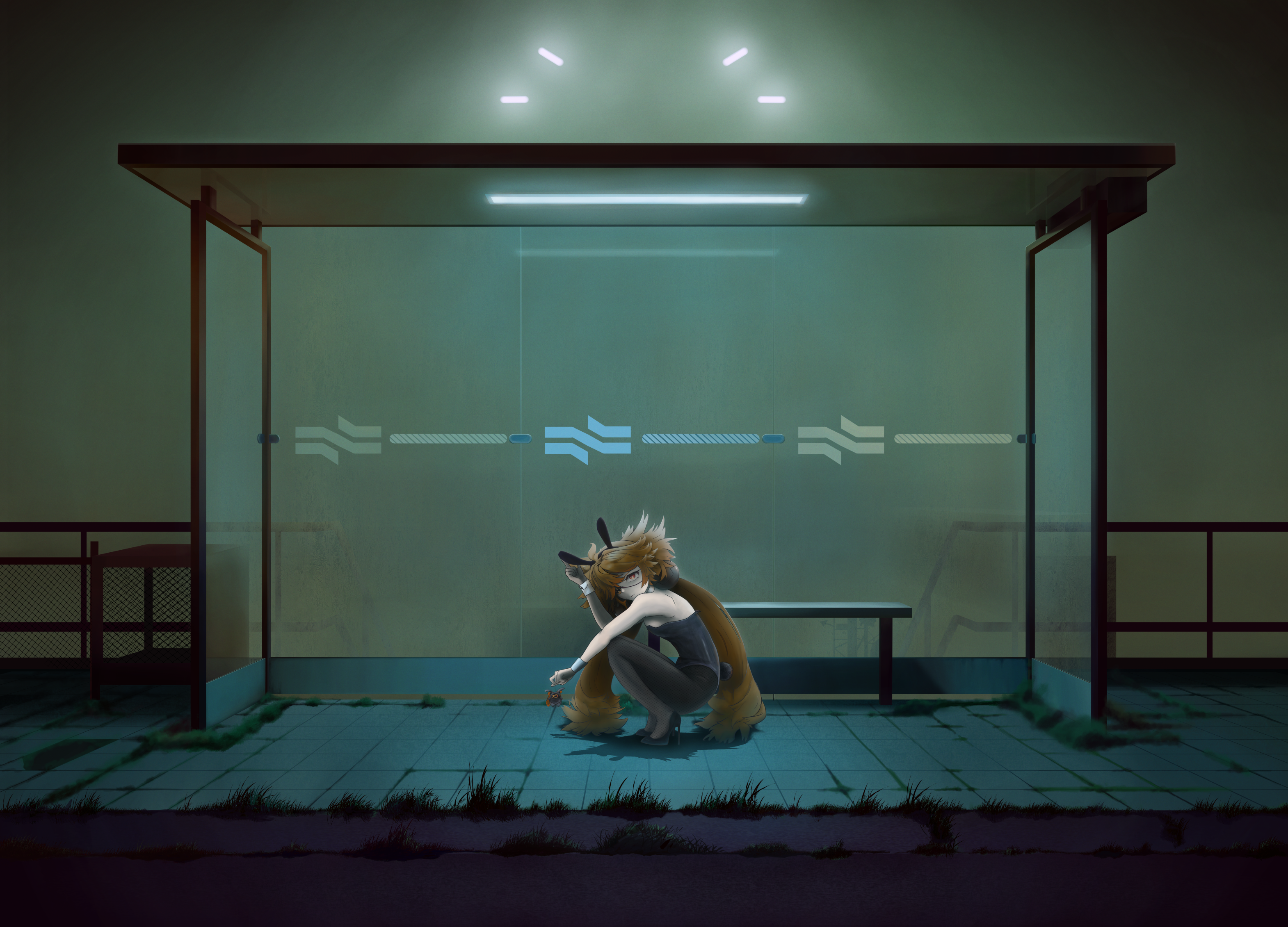 koleda belobog, original, zenless zone zero, clip studio paint (medium), highres, 1girl, ahoge, animal ears, bare shoulders, da vu, eyepatch, fake animal ears, hair between eyes, hair ornament, long hair, looking at viewer, playboy bunny, rabbit girl, red eyes, red hair, sphere hair ornament, twintails