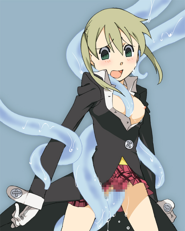 maka albarn, soul eater, 00s, blush, censored, open clothes, open shirt, shirt, tentacle sex, tentacles