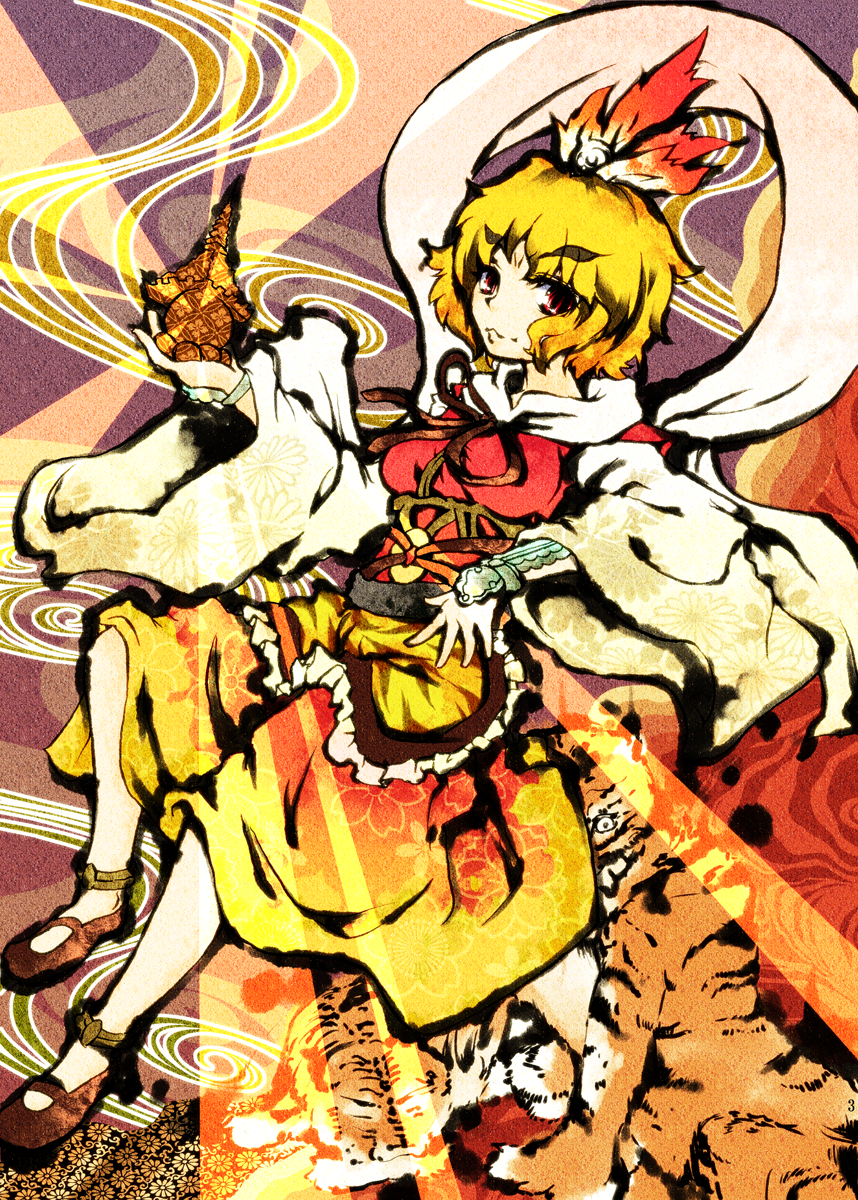 sayuu hanten, toramaru shou, touhou, highres, 1girl, bishamonten's pagoda, female focus, light rays, solo, sunbeam, sunlight, tiger