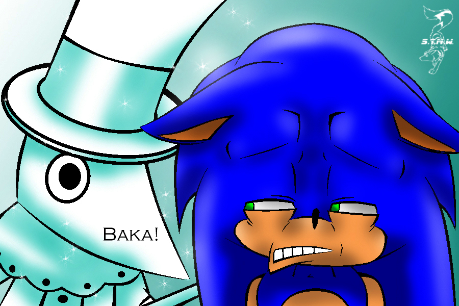 excalibur (soul eater), sonic the hedgehog, sega, sonic (series), soul eater, 00s, crossover, excalibur face, green eyes, hat, top hat, what