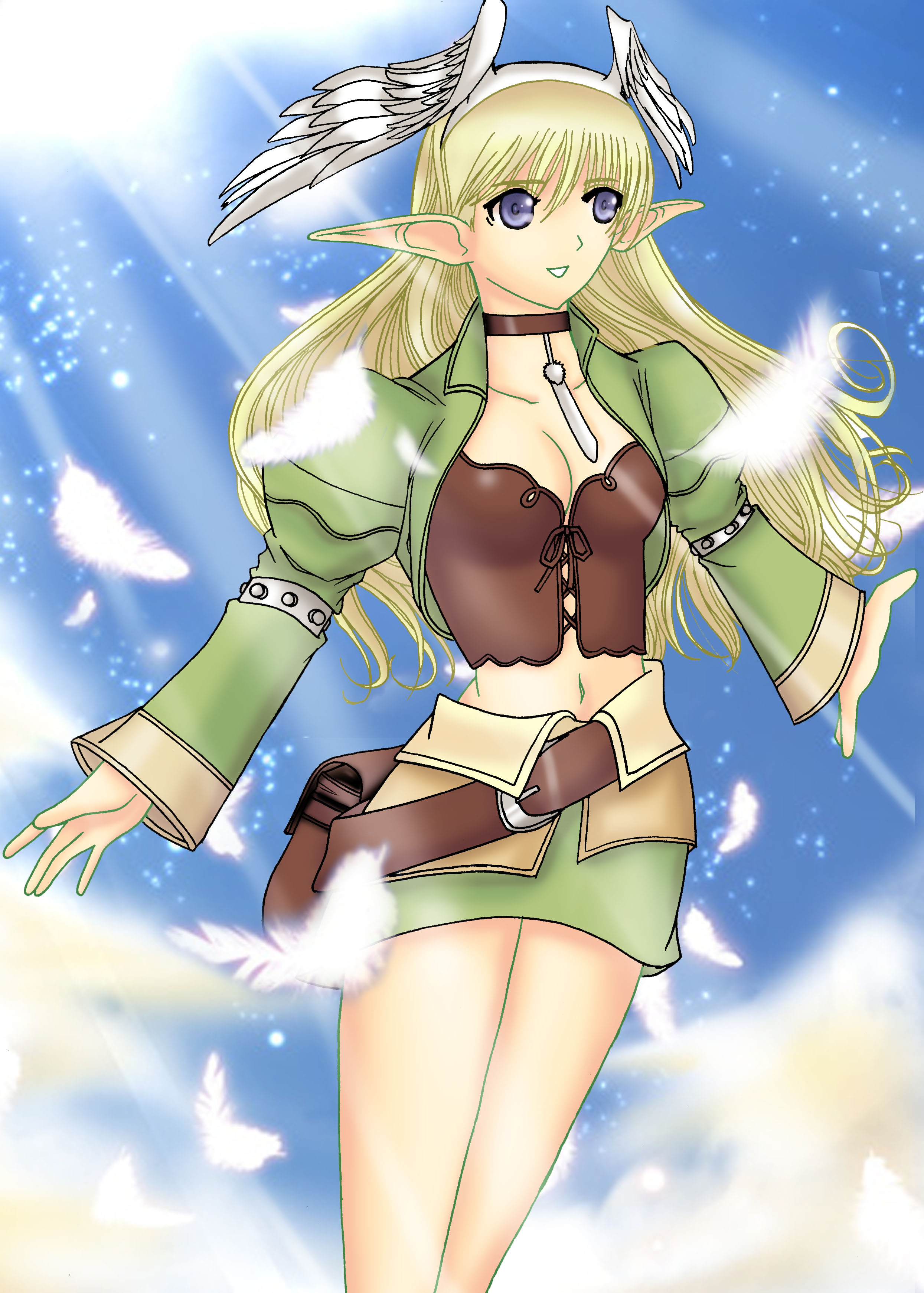 seraphina, elwing, shining (series), shining tears, shining wind, absurdres, highres, vector trace, blonde hair, blue eyes, elf, pointy ears