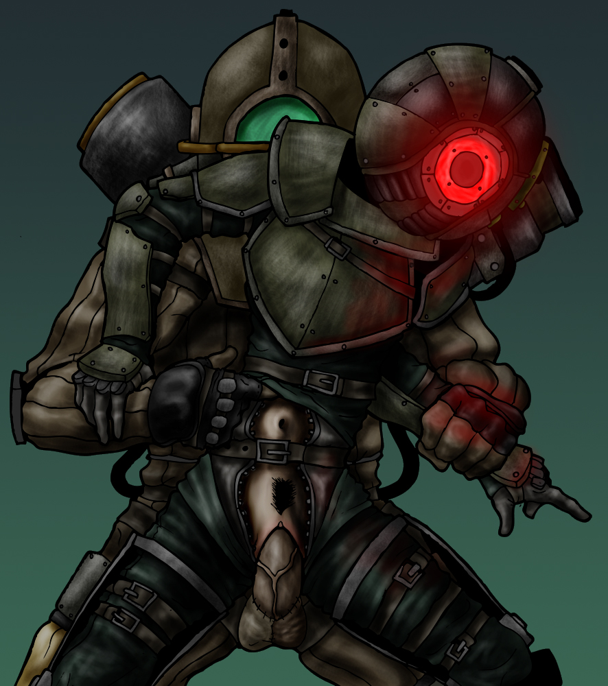 big daddy (bioshock), big sister (bioshock), subject delta, bioshock, bioshock (series), bioshock 2, 1boy, 1girl, clitoris, clothed sex, erection, female pubic hair, hetero, machine, penis, pubic hair, pussy, rape, sex, uncensored