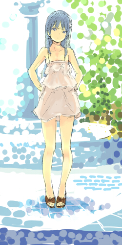 kotoba, kotoba (kotobato), original, lowres, 1girl, bare shoulders, dress, female focus, legs, long hair, skirt, solo