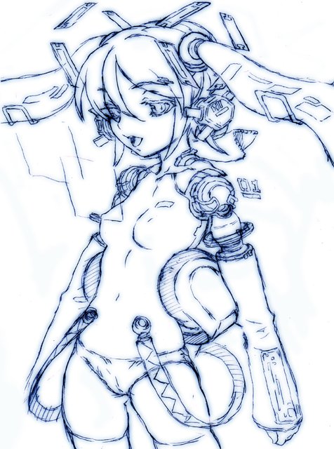 urabe katsuto, hatsune miku, vocaloid, 1girl, android, breasts, building, detached sleeves, female focus, monochrome, panties, science fiction, solo, thighhighs, twintails, underwear