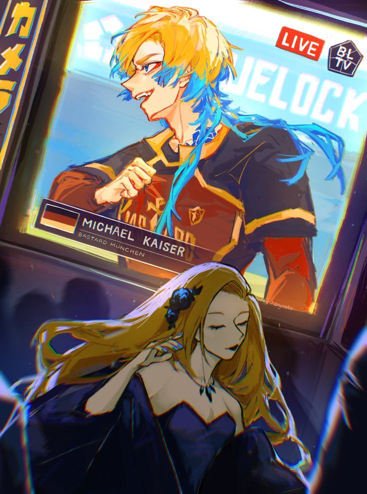 blue lock, female, 1boy1girls, blonde hair, blue eyes, love alicia, white background