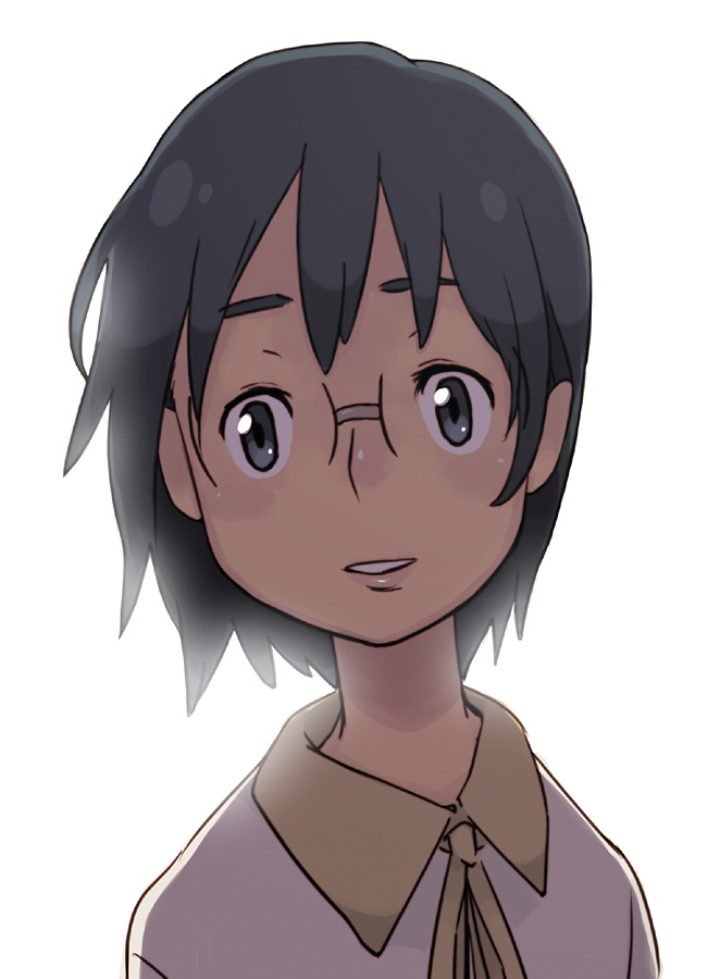 ukokkei, hashimoto fumie, okonogi yuuko, dennou coil, 00s, 1girl, black hair, blue eyes, female focus, glasses, short hair, solo